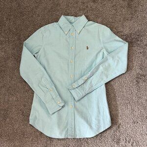 Ralph lauren shirt mens small blue green button flesh pony logo preppy classic
